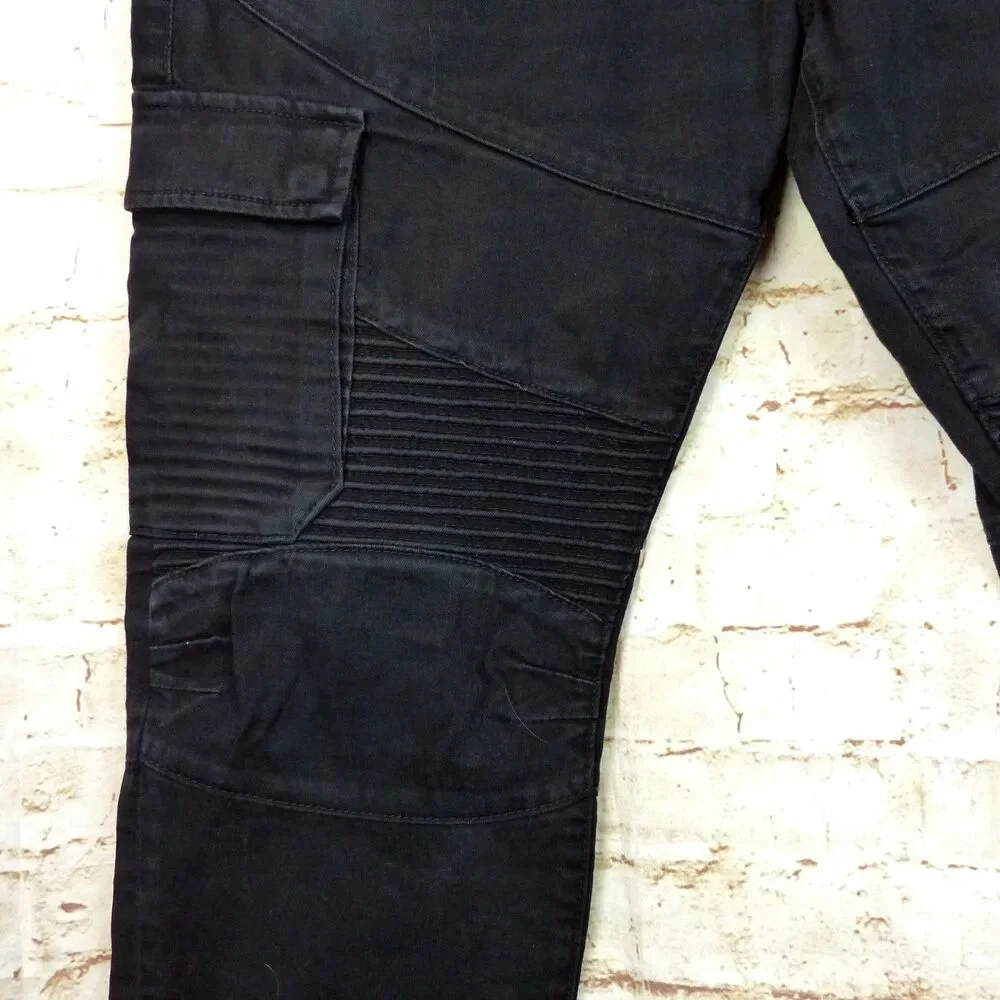 True Religion Jeans Mens 36 (38x28.5) Black Rocco Cargo Moto Relaxed Skinny Rock